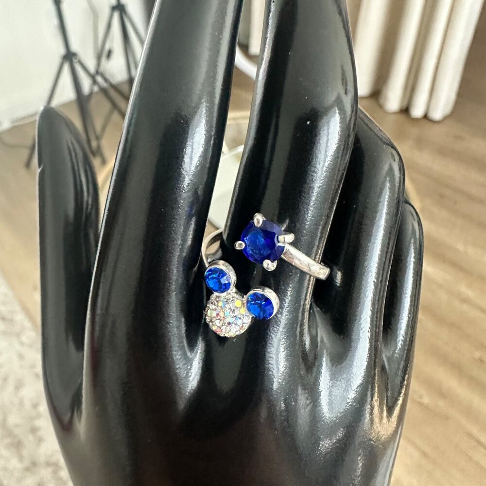 Silver 925 Ring Blue Mickey Mouse Adjustable Zircons Disney Cartoons - Picture 9 of 10